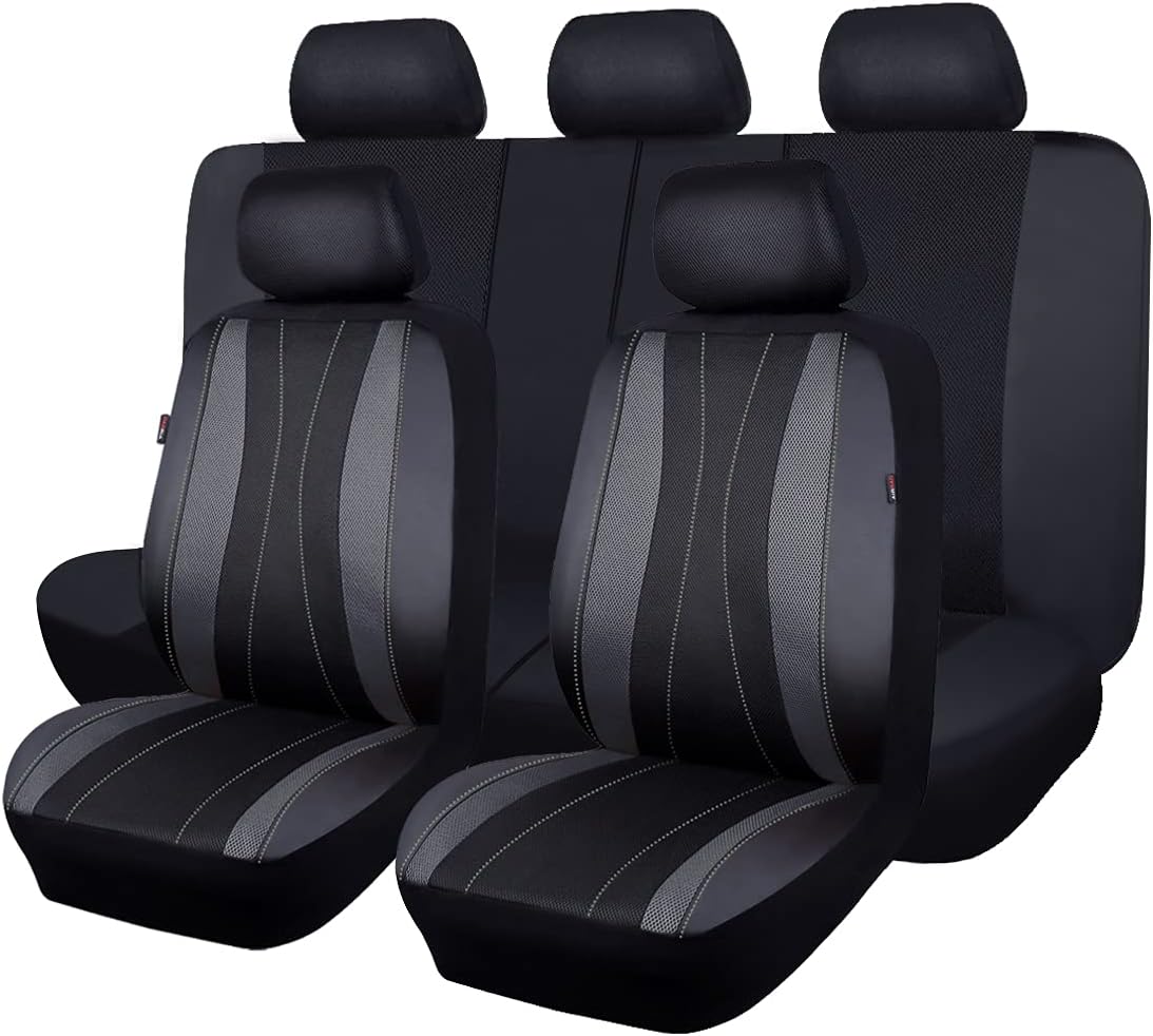 Faux Leather Mesh Car Seat Covers Full Set Q80752