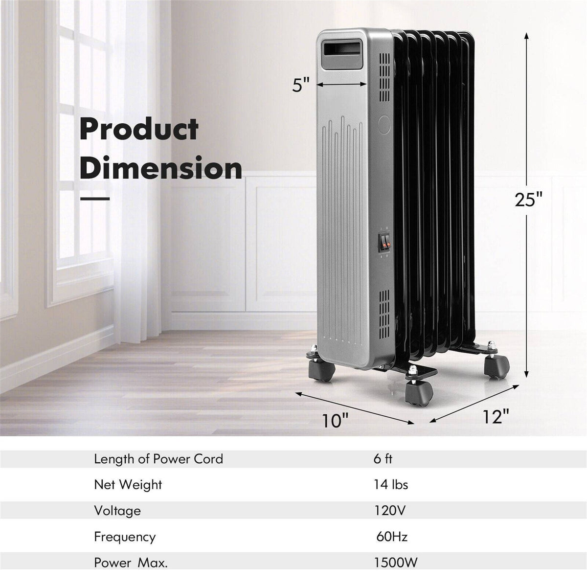1500W Portable Oil Filled Radiator Heater O24490