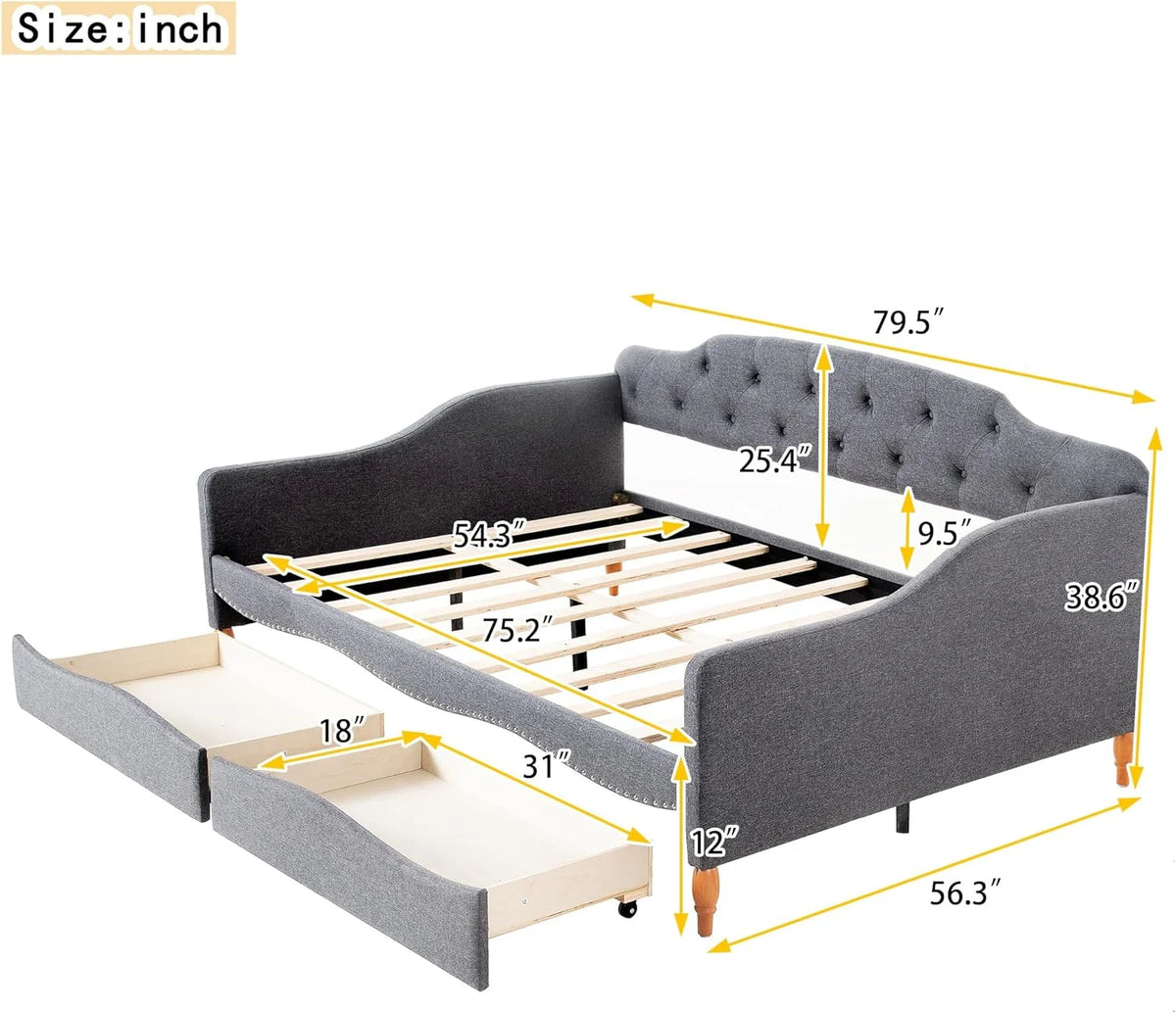Upholstered Full Daybed with 2 Storage Drawers J972