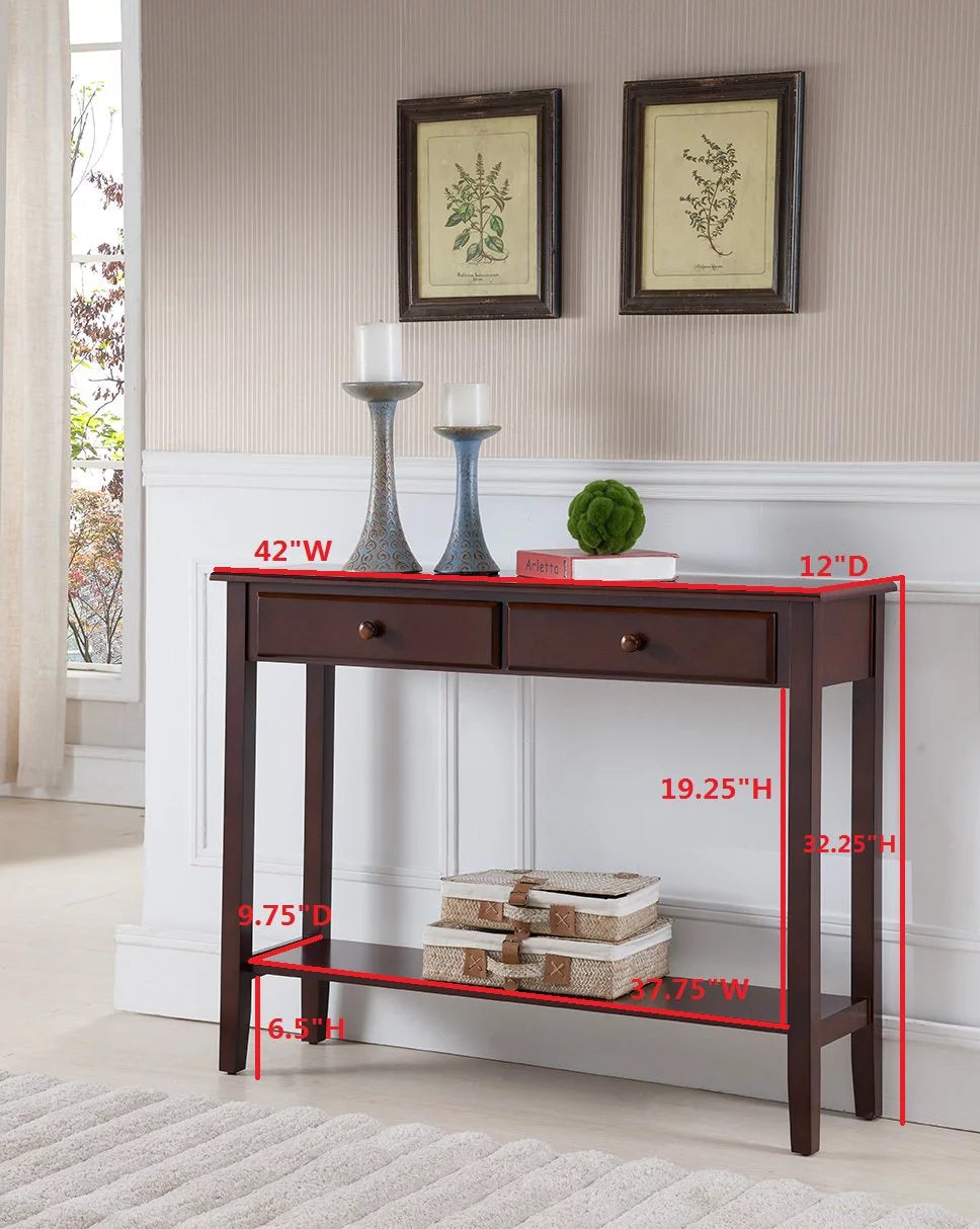 Wood Console Entryway Table with 2 Drawers & Lower Shelf B24807