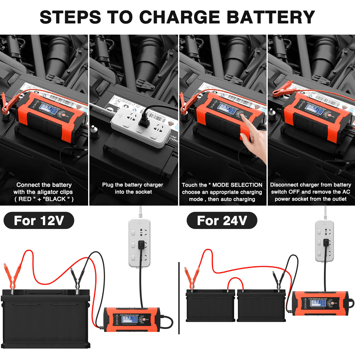 10-Amp 12V 24V Automatic Smart Battery Charger Y2871