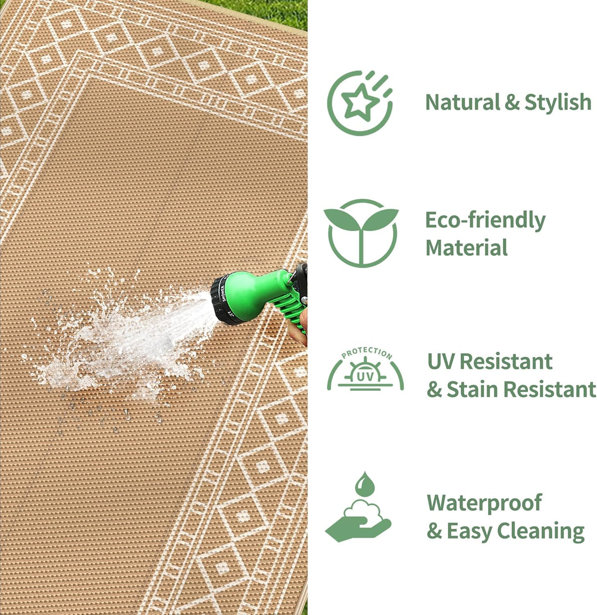 5' x 8' Waterproof Reversible Outdoor Plastic Straw Rug X75411