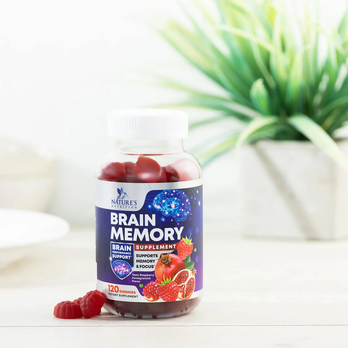 Nootropic Brain Booster Memory Supplement Gummy with B12, Phosphatidylserine, Coffee Extract - 120 Gummies D9906