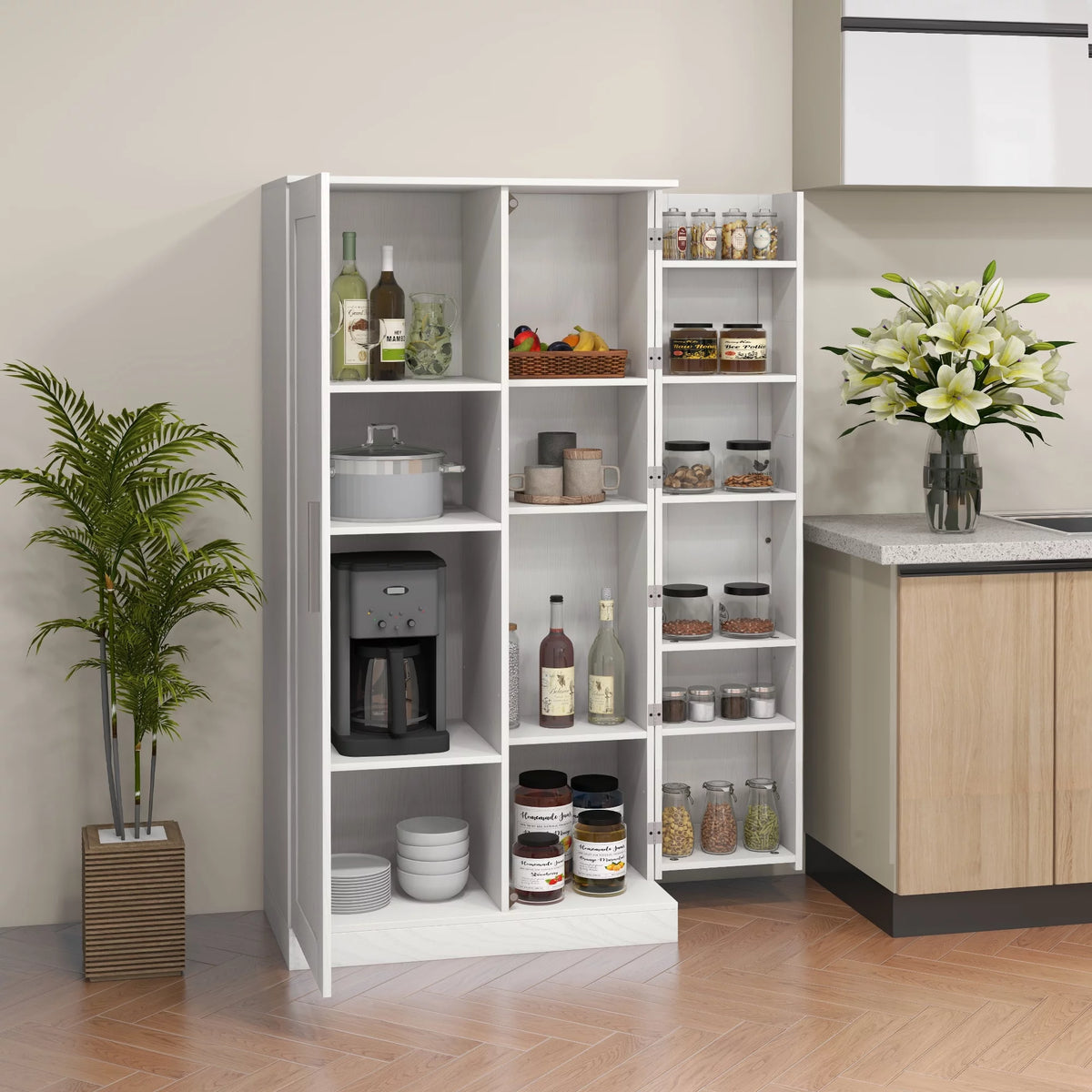 White 14-Tier Kitchen Pantry Storage Cabinet U805026