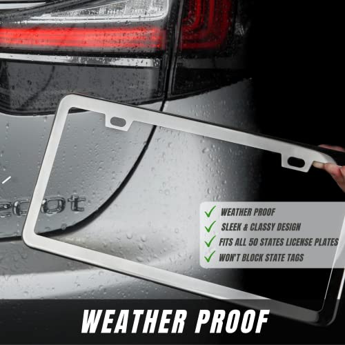 2 Stainless Steel Mirror License Plate Frame + Chrome Screw Caps M18231