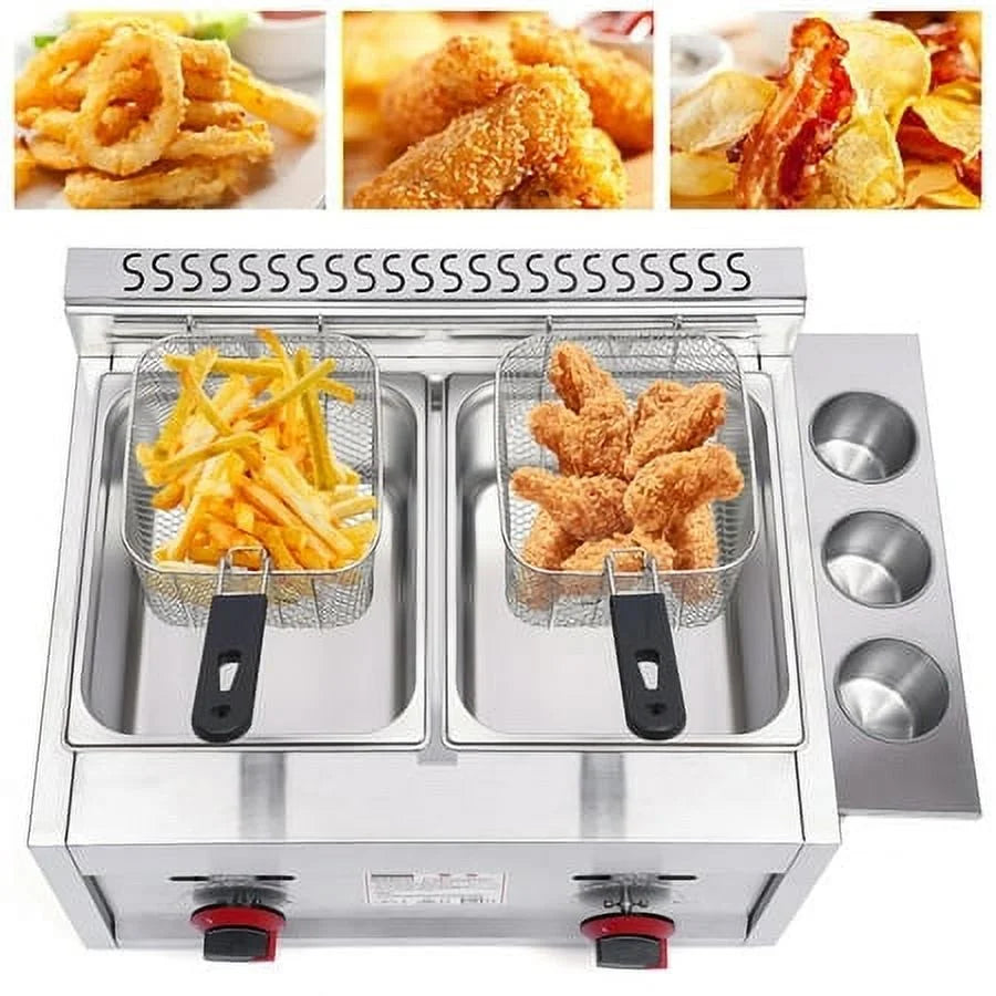Commercial Countertop Gas Deep Fryer 2 Basket E3715