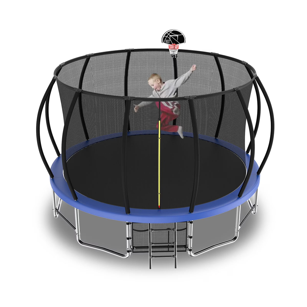 15FT Trampoline with Basketball Hoop, Blue, with Enclosure Net & Ladder C388678