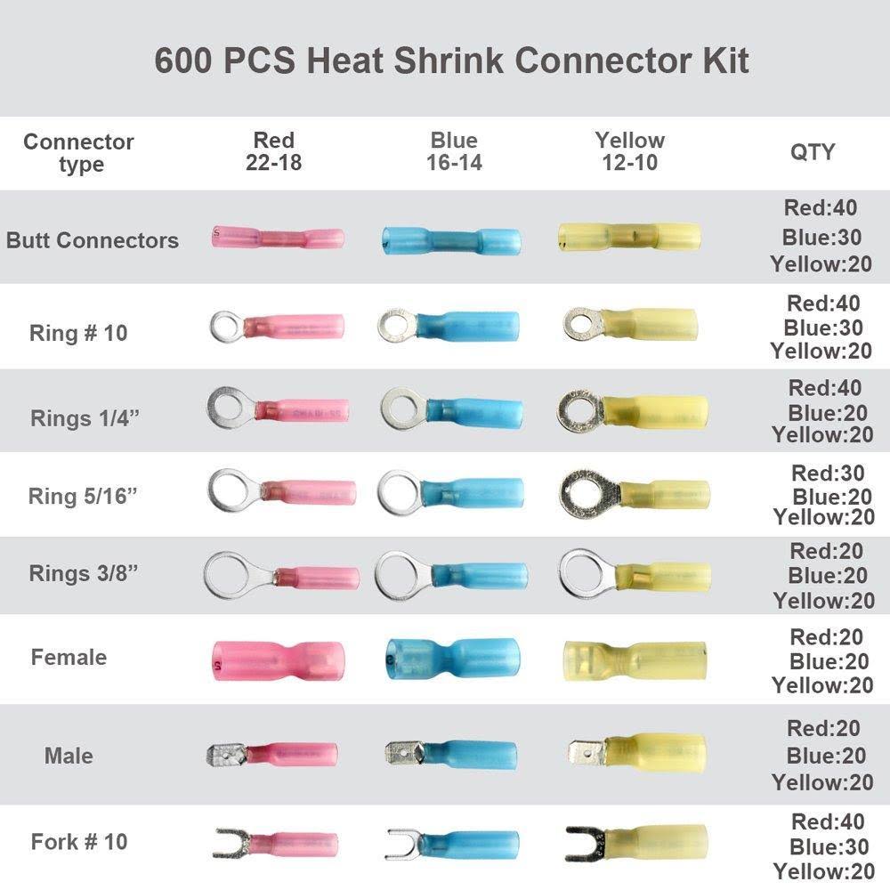 600 Pcs Heat Shrink Waterproof Butt Wire Connectors Terminals S14646