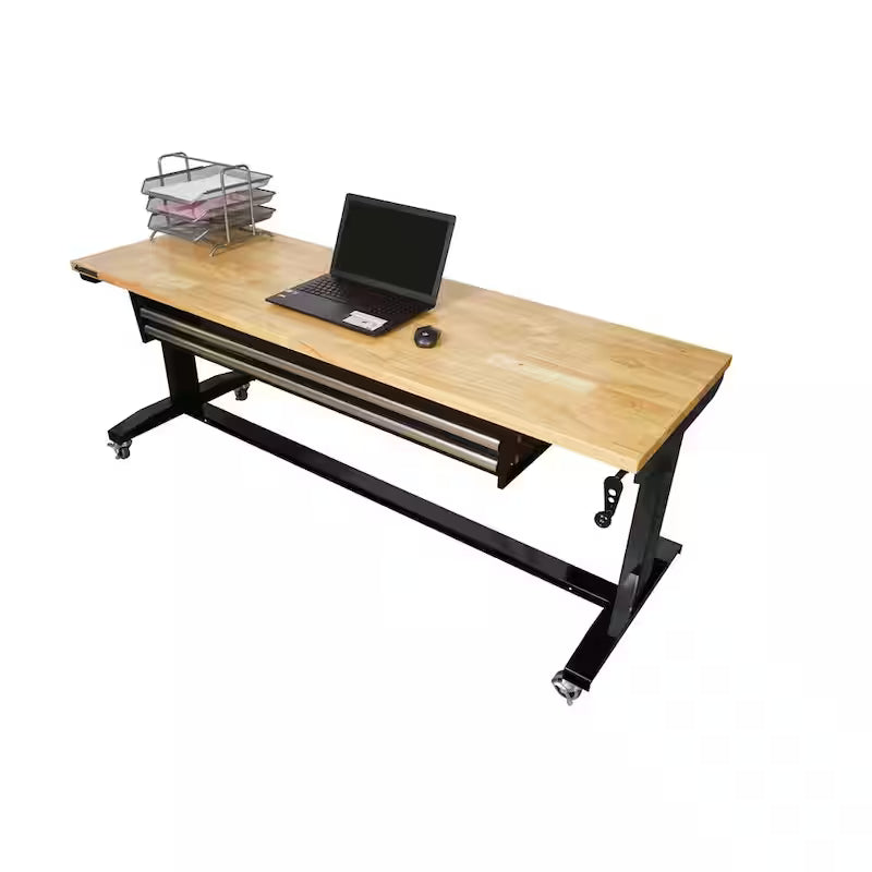Adjustable Height Workbench Table with 2 Drawers in Black B4854