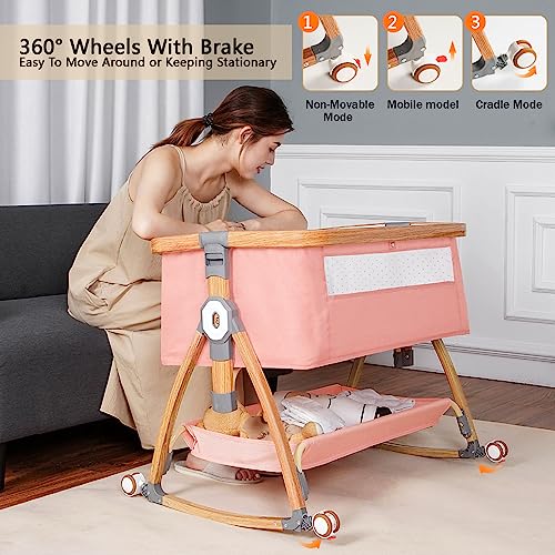 Light Grey 6 Height Adjustable Bassinet with Wheels and Mosquito Net A988
