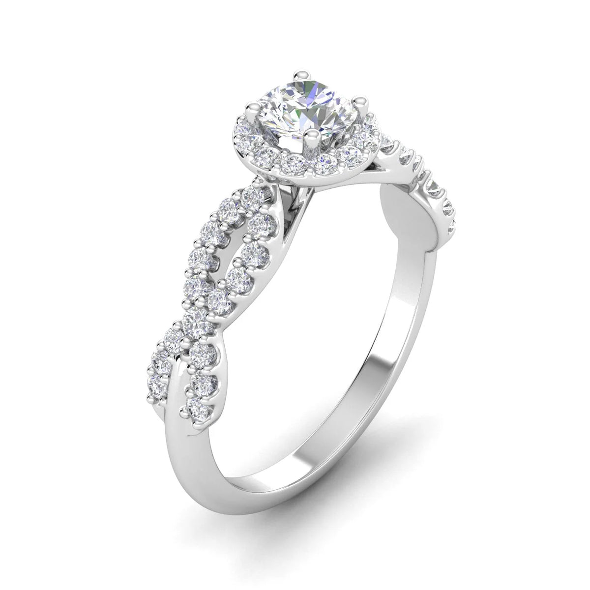 14k White Gold Halo Ring R65564