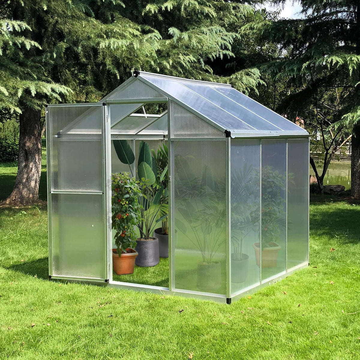 Walk-in Polycarbonate Greenhouse with Roof Vent Q681