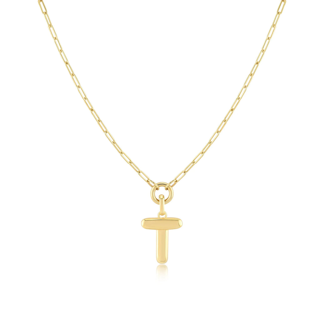 Gold-Filled Initial Necklace with A-Z Pendant Paperclip Chain Q560