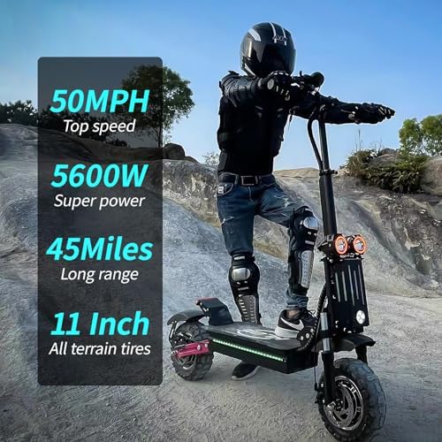 Electric Scooter 5600W Dual Motor 50MPH 45Miles 11" Off Road Tires Folding U99683