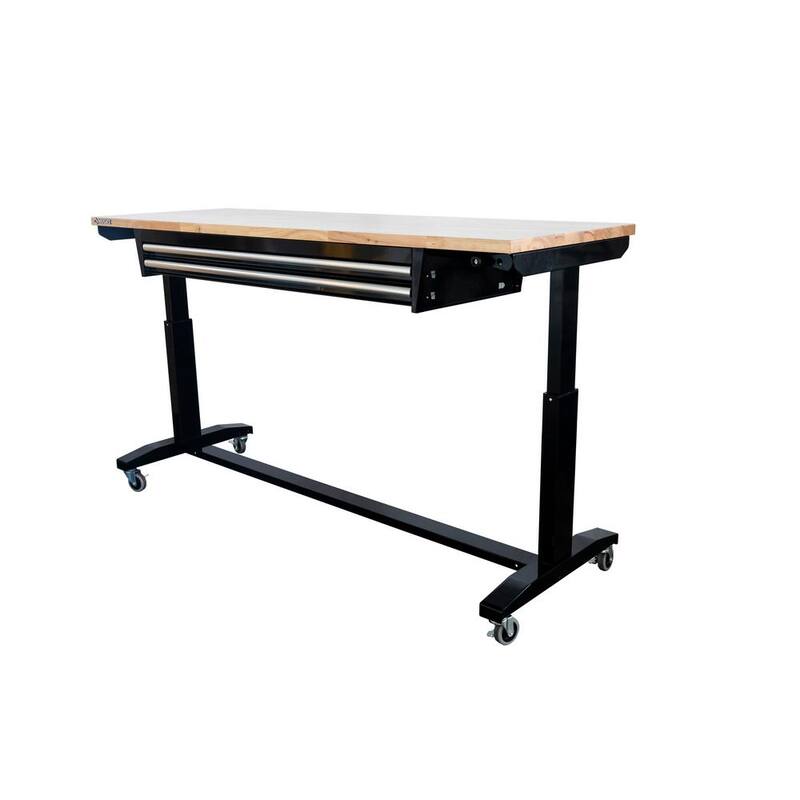 Adjustable Height Workbench Table with 2 Drawers in Black B4854