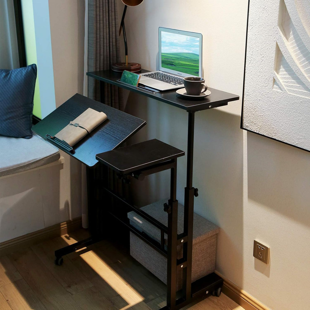Black Portable Standing Desk with Wheels Q329505
