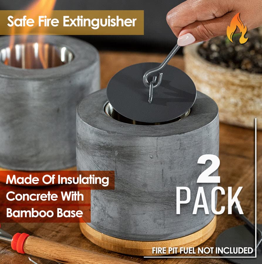 2 Pack Concrete Tabletop Fire Pit with Bamboo Base V81882