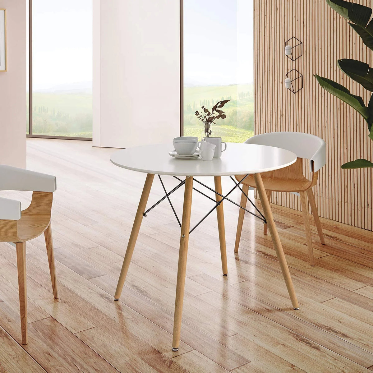 White Round Dining Table 32" Pedestal V578