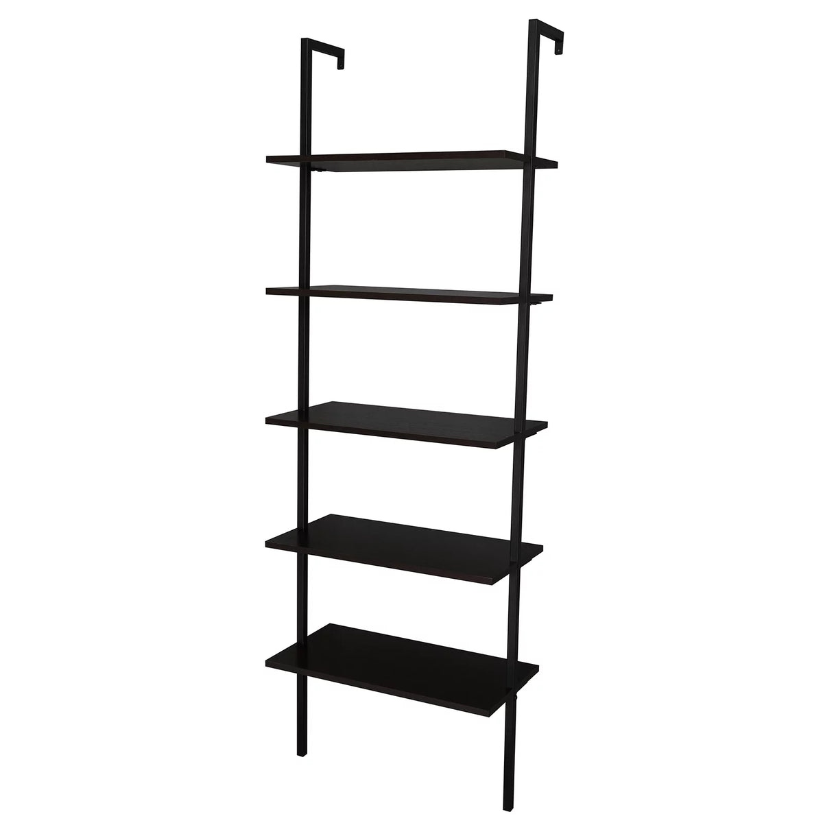 Dark Walnut 5-Shelf Wood Ladder Bookcase with Metal Frame W154175