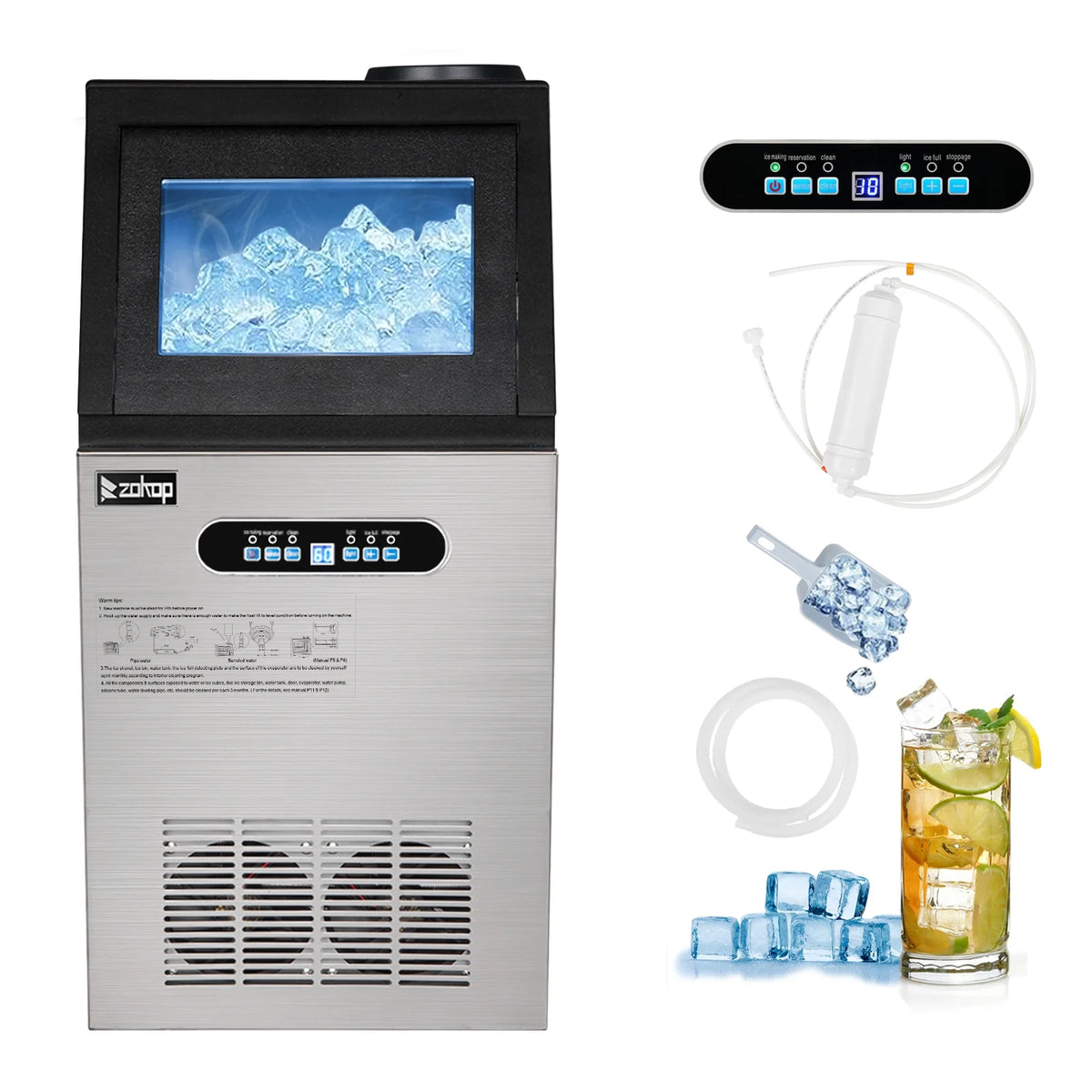 Stainless Steel Freestanding Ice Maker Machine, 70lbs/24h, Black G841333