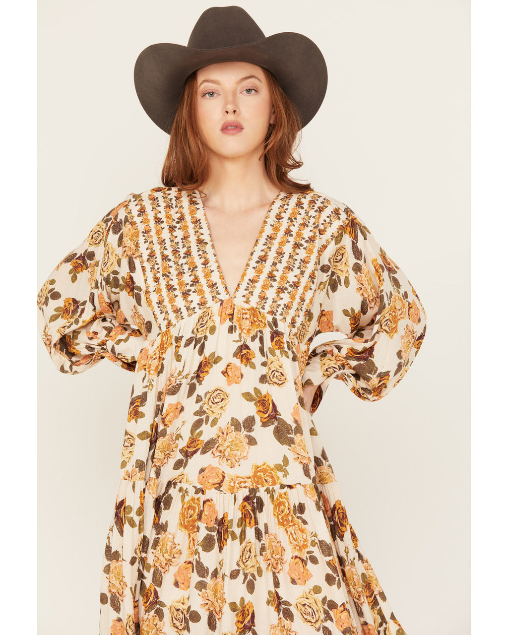Ivory Floral Maxi Dress E296