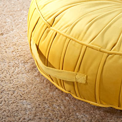 Mustard Yellow Velvet Round Floor Pillow D634