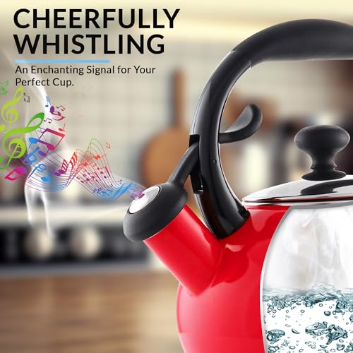 1.8 QT Red Enamel on Carbon Steel Whistling Kettle A920