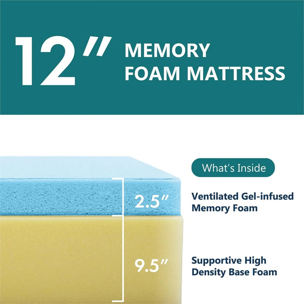 White Queen Platform Bed with Memory Foam Mattress H450