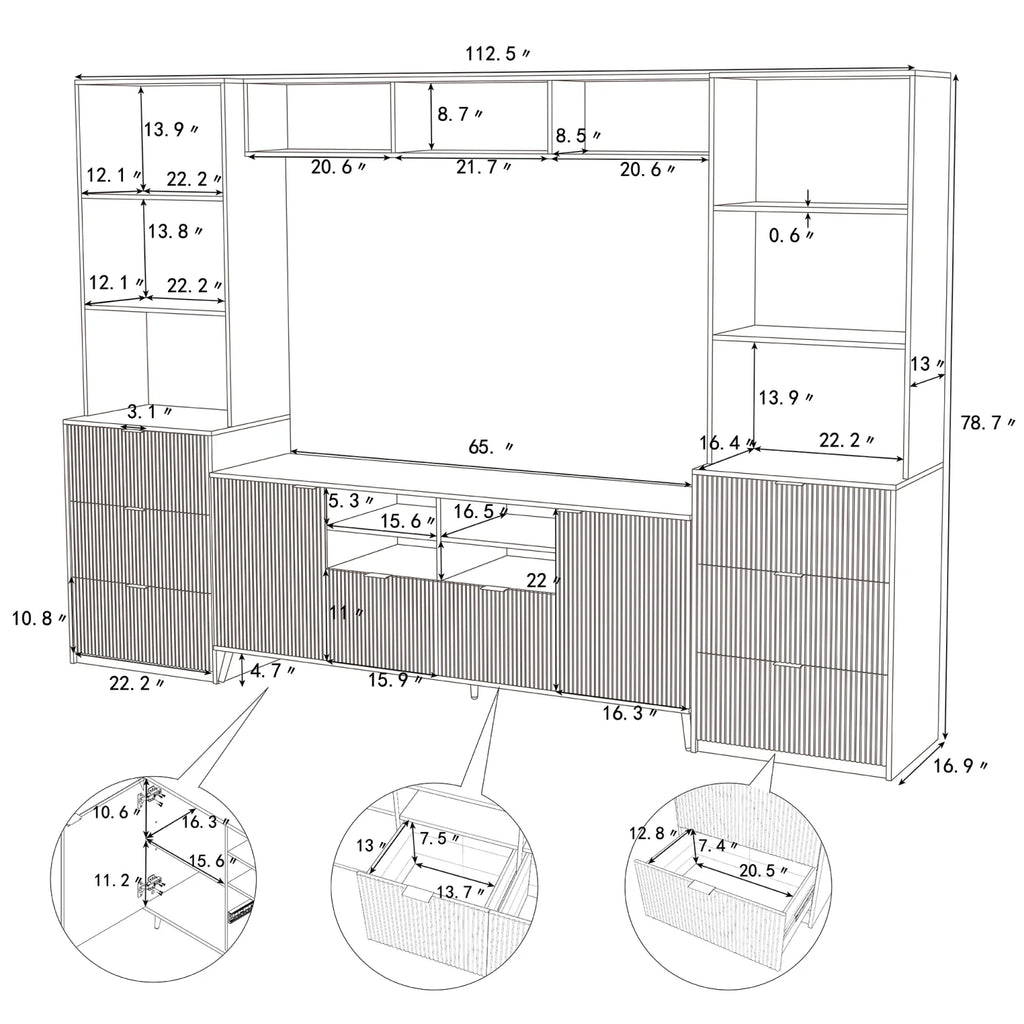Modern TV Stand with 13 Shelves, 8 Drawers and 2 Cabinets H26110