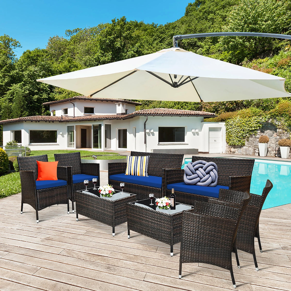 8 Pcs Cushioned Patio Furniture Set A386458