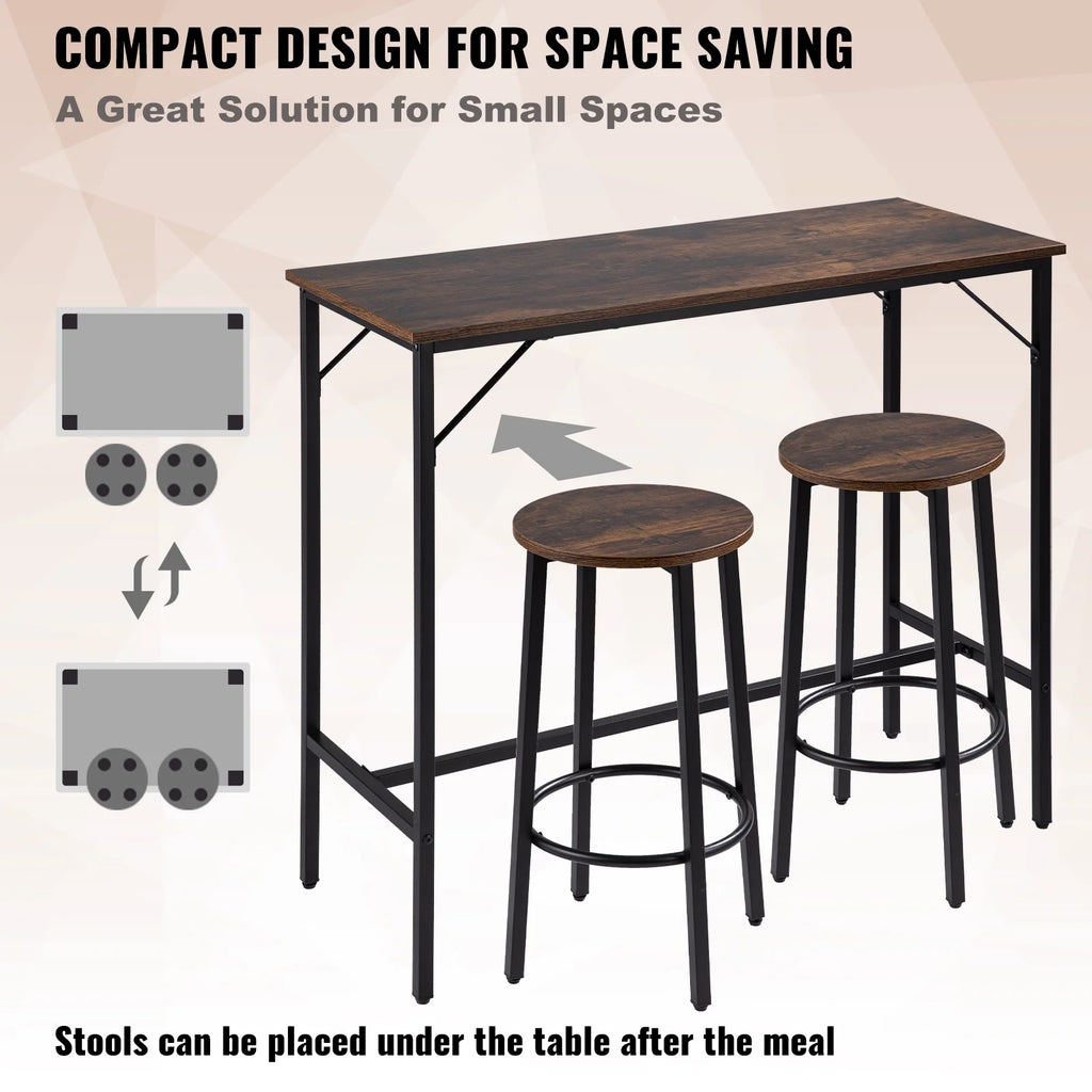 Rustic Brown 3 Piece Bar Table and Chairs Set P17076