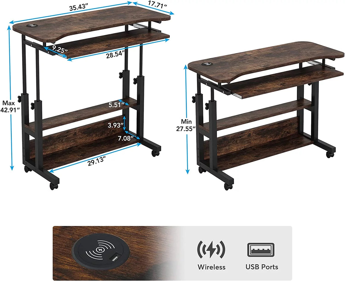 Mobile Height Adjustable Desk with Wireless Charging Station X451780