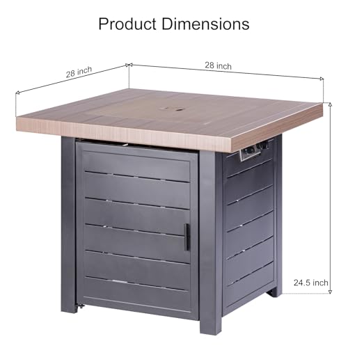 28 Inch Propane Fire Pit Table with Lid & Lava Rock, 50000 BTU V304473