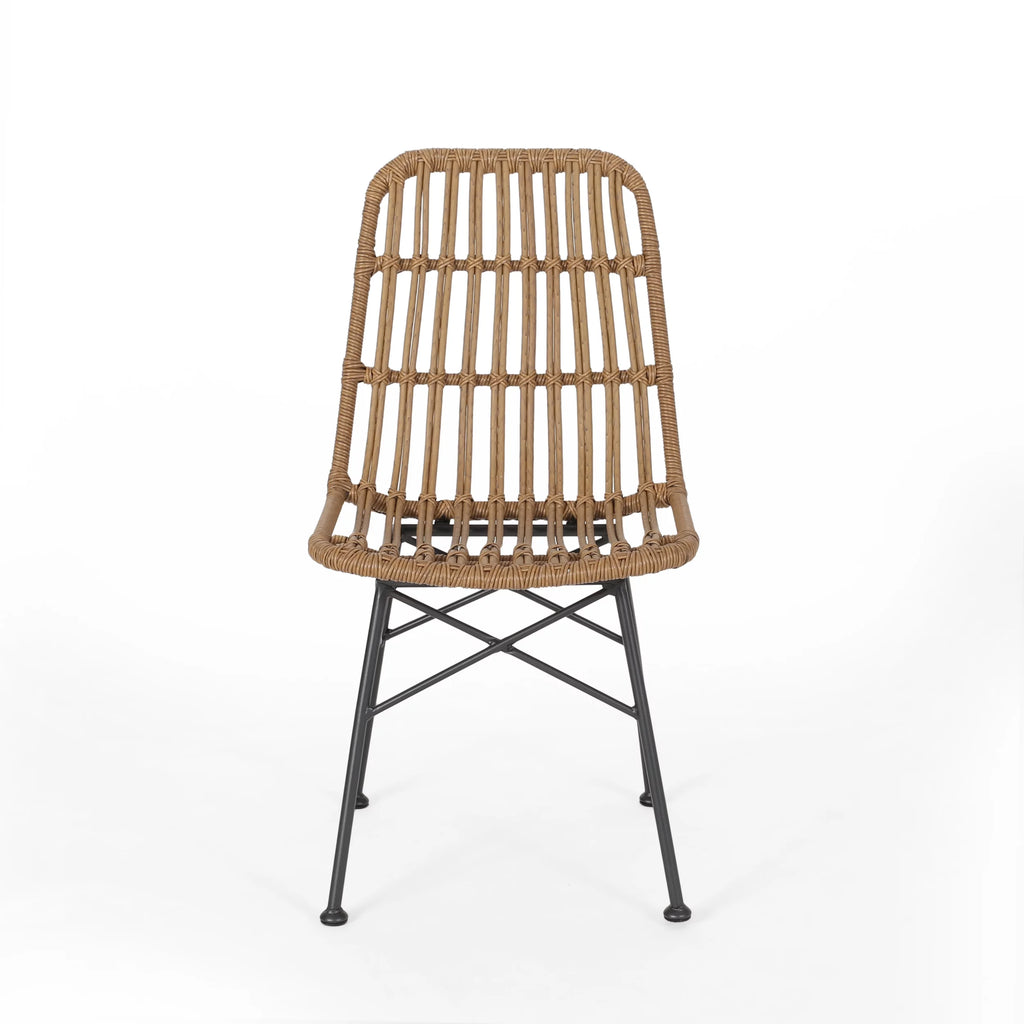 Light Brown Black Wicker Dining Chairs Set of 2 E66538