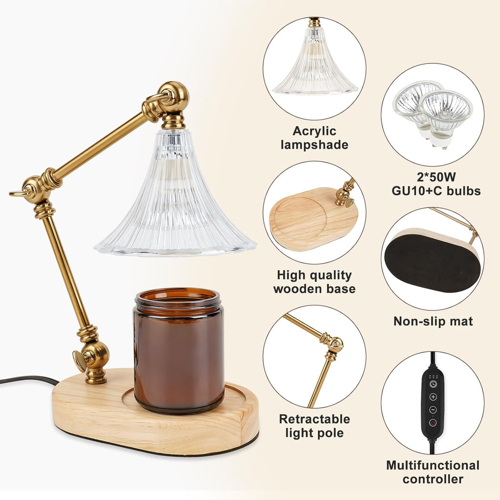 Candle Warmer Lamp with Timer, Adjustable Height, Dimmable Electric Candle Lamp Warmer with 2 Bulbs S86562