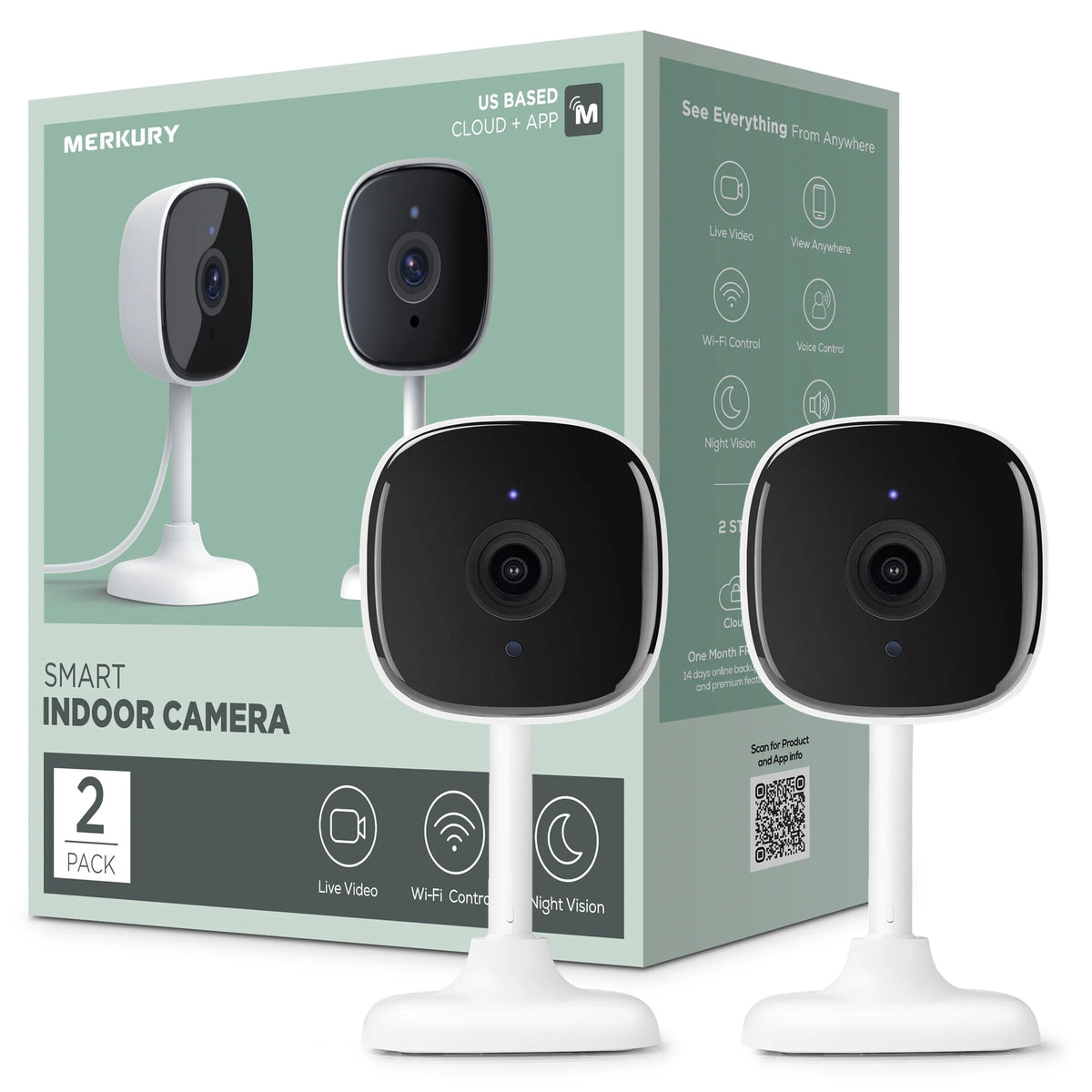 1080P Indoor Security Camera with Voice Control, White 2 Pack E454
