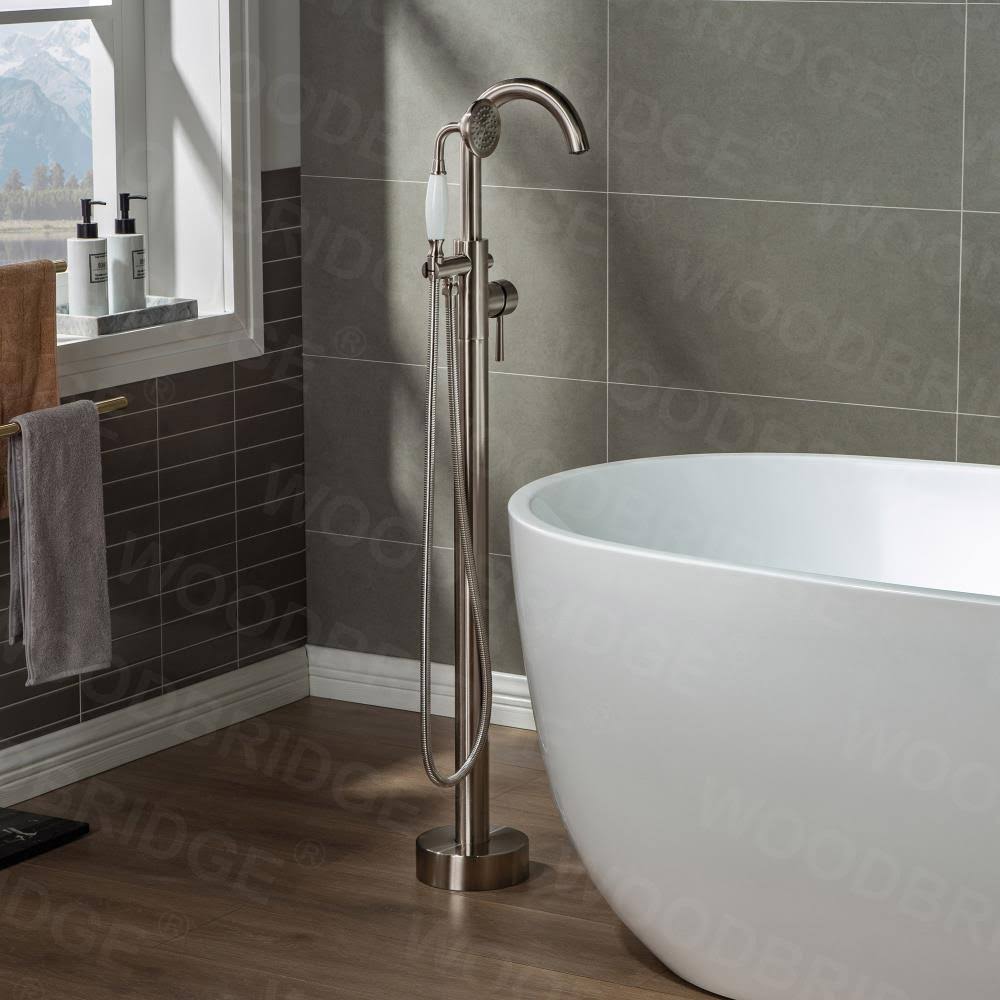 Brushed Nickel Freestanding Bathtub Faucet with Hand Shower X453120