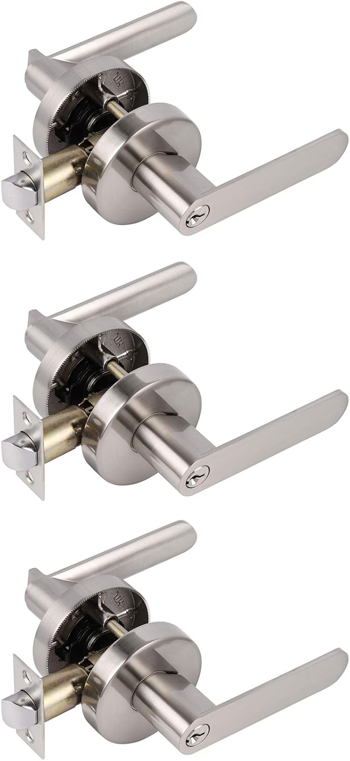 4 Pack Satin Nickel Exterior Door Lockset with Same Keys F729716