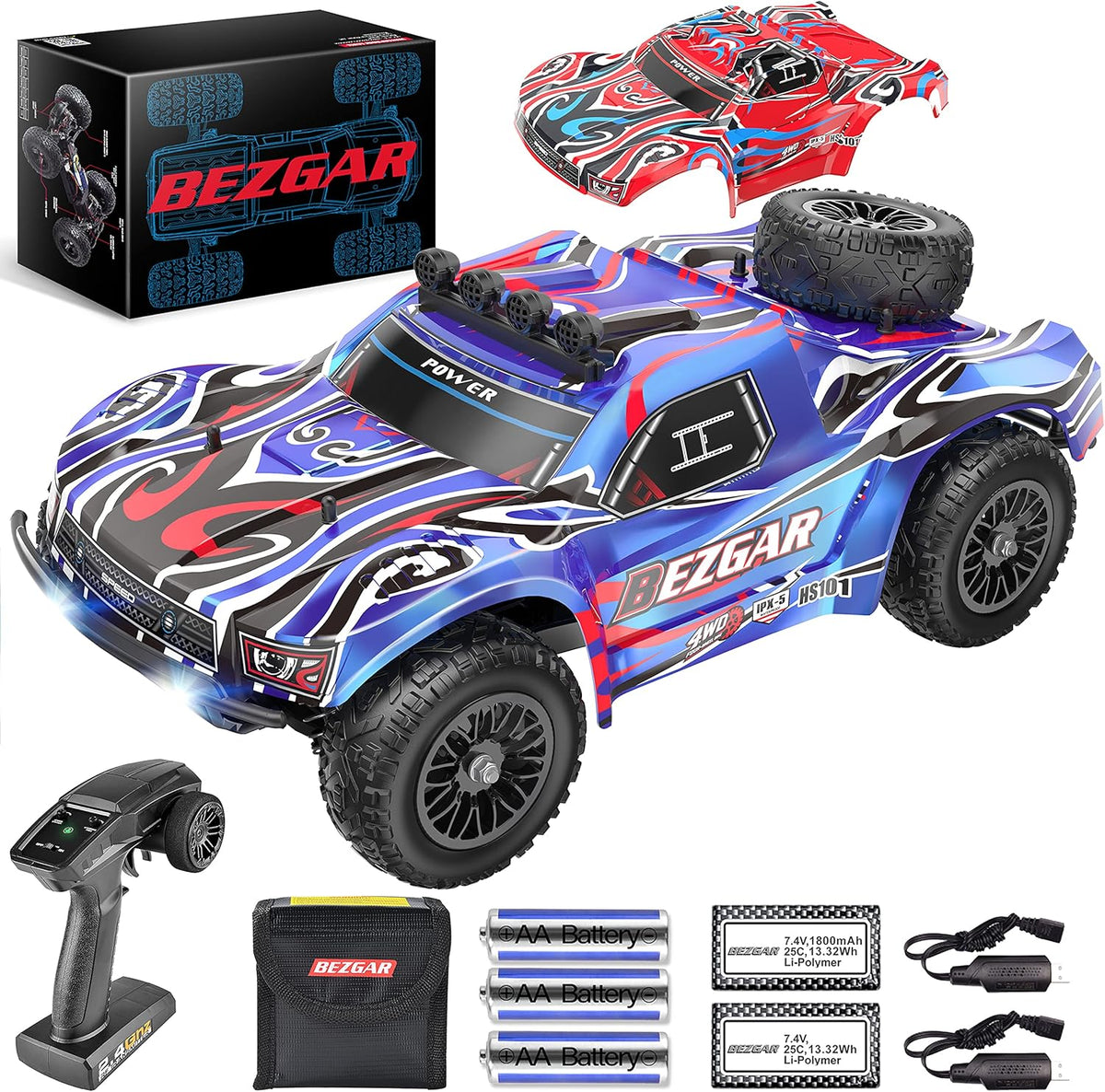 1:10 Scale 4WD Remote Control Electric Off Road RC Monster Truck with 2 Rechargeable Batteries R33156