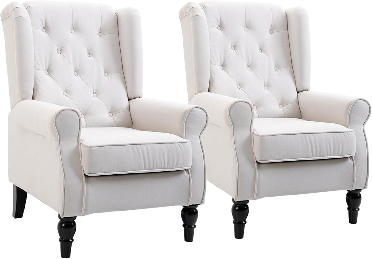 Cream White Button-Tufted Accent Chair Set of 2 O7522