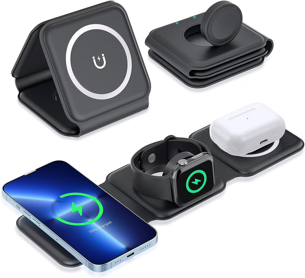 3 in 1 Magnetic Foldable Wireless Charger, Black U233683
