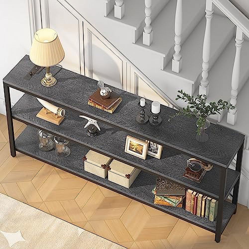 70.86'' Extra Long 3 Tiers Narrow Console Table with Outlet and USB N85565
