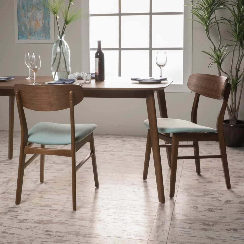 Mint Fabric Walnut Finish Dining Chair, Set of 2 X1107