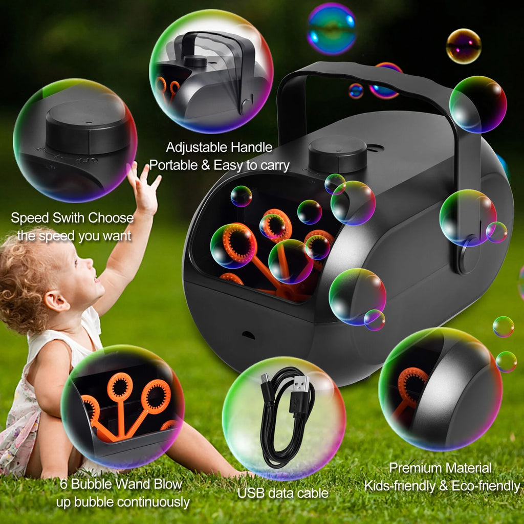 Bubble Machine with 2 Speeds and 6 Bubble Wands V399