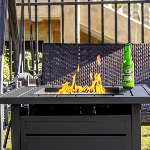 28 Inch Propane Fire Pit Table with Lid & Lava Rock, 50000 BTU V304473