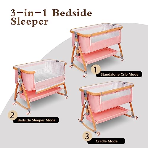Light Grey 6 Height Adjustable Bassinet with Wheels and Mosquito Net A988