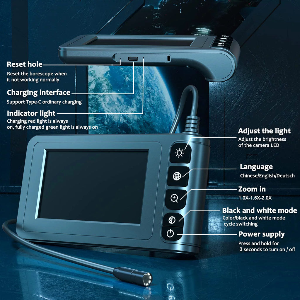 Industrial Endoscope Camera with 4.3'' LCD Screen, 16.5FT Semi-Rigid Cable Z20190