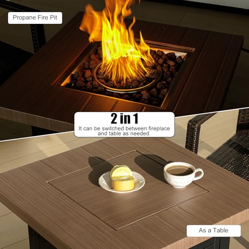 28 Inch Propane Fire Pit Table with Lid & Lava Rock, 50000 BTU V304473