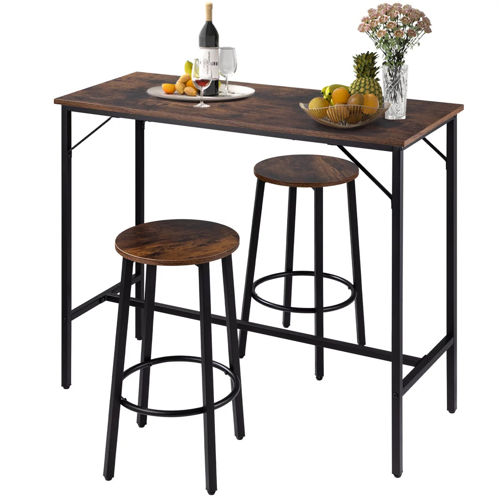 Rustic Brown 3 Piece Bar Table and Chairs Set P17076