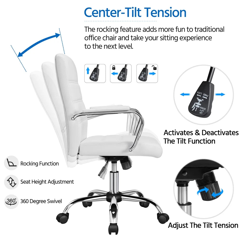 White Adjustable Swivel Faux Leather Office Chair A375